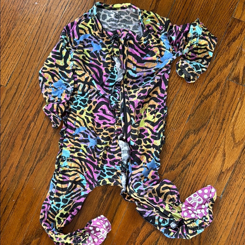 Bums & Roses Colorful Animal Print bamboo footie pajamas